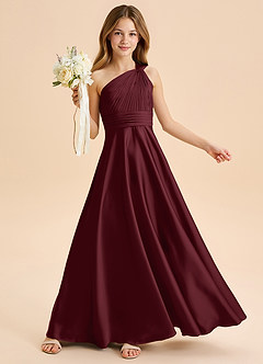 Azazie Charlize Junior Cabernet A-Line Pleated Stretch Satin Dress image1