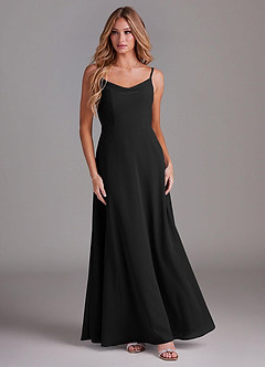 Azazie Daenerys Bridesmaid Dresses Black A-Line Cowl Chiffon Dress image8
