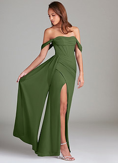 Azazie Amyra Bridesmaid Dresses Olive Sheath Off the Shoulder Chiffon Convertible Dress image3