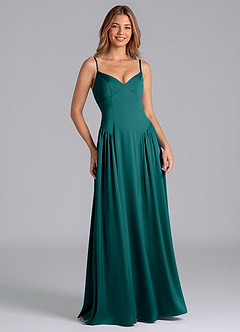Azazie Kirby Bridesmaid Dresses Peacock A-Line Stretch Satin Dress image3