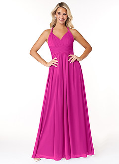 Azazie Ashia Final Sale Fuchsia A-Line Pleated Chiffon Dress image1