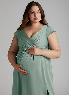 Azazie Allessia Gravid brudtärna klänningar Klä A-Line Plisserad Golvlängd Stretch Satin image13