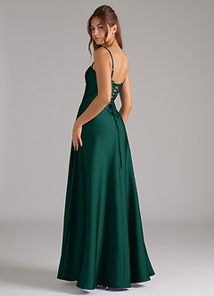 Azazie Valentine Bridesmaid Dresses Emerald A-Line Corset Stretch Satin Dress image2