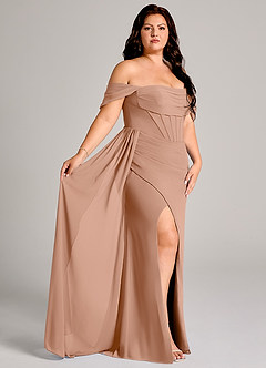 Azazie Amyra Jurken voor bruidsmeisjes Converteerbaar Jurk van Chiffon met Kolom Off the Shoulder Champagne Roos image12