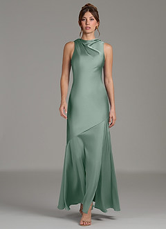 Azazie Kiara Bridesmaid Dresses Silver Sage Mermaid Pleated Stretch Satin Dress image5