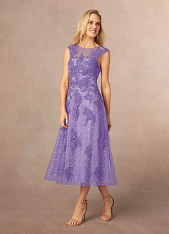 Azazie Flynn Mother of the Bride Dresses Tahiti A-Line Boatneck Lace Tulle Dress image2