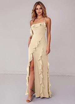 Azazie Malia Brautjungfernkleider Etui Gestreift Chiffon Kleid Champagner image6