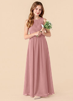 Azazie Skyla Junior Vestido de Rosa Polvorienta de Gasa de Corte en A con Plisado image1