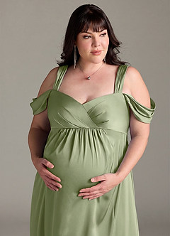 Azazie Rhea Maternity Bridesmaid Dresses A-Line Off-The-Shouler Pleated Stretch Satin Floor-Length Dress image12
