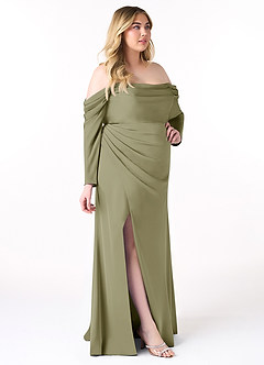 Azazie Hallie Bridesmaid Dresses Pistachio Sheath Off-The-Shoulder Long Sleeve Stretch Satin Convertible Dress image11
