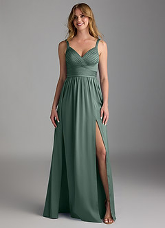 Azazie Chanel Bridesmaid Dresses Sea Moss A-Line Pleated Stretch Satin Dress image5