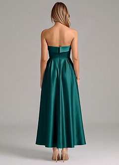 Azazie Lucienne Bridesmaid Dresses Peacock A-Line Pleated Stretch Satin Dress image6