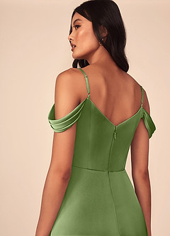 Azazie Ocean Brudtärnklänningar Klänning av A-Line i Stretch Satin V-ringad plisserad Enbärsgrön image5