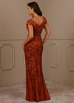 Azazie Roya Mother of the Bride Dresses Paprika Mermaid Ruched Floral Burnout Dress image3