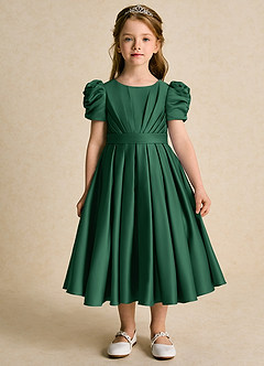 Azazie Miriam Blumenmädchenkleider Ballkleid Plissee Matte Satin Kleid Dunkelgrün image4