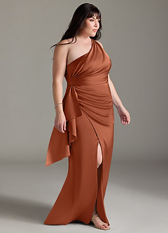 Azazie Maive Bridesmaid Dresses Cedar Rose Sheath Ruched Stretch Satin Dress image8