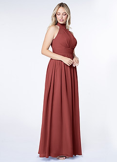 Azazie Iman Bridesmaid Dresses Terracotta A-Line A-Line Ruched Chiffon Dress image3