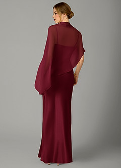 Azazie Jaleesa Bridesmaid Dresses Burgundy Sheath High Neck Stretch Satin Dress image6