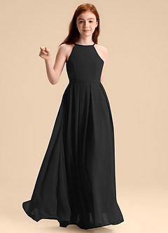 Azazie Arianthe Junior Abito A-Line in Chiffon Plissettato Nero image6