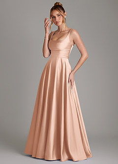 Azazie Azaria Bridesmaid Dresses Rose Gold A-Line Corset Stretch Satin Dress image3