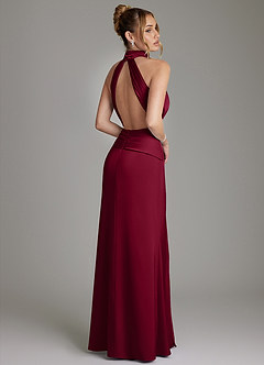 Azazie Gracelynn Bridesmaid Dresses Burgundy Sheath Pleated Stretch Satin Dress image9