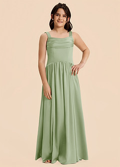 Azazie Drew Junior Dusty Sage A-Line Pleated Stretch Satin Dress image6
