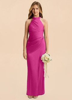 Azazie Jemma Junior Etui Gestreift Stretch-Satin Kleid Fuchsia image1