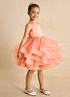 Azazie Tinie Blumenmädchenkleider Ballkleid Schleifen Tüll Kleid Sonnenuntergang image4