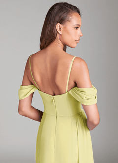Azazie Amyra Jurken voor bruidsmeisjes Converteerbaar Jurk van Chiffon met Kolom Off the Shoulder Citroensorbet image6