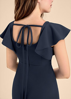 Azazie Bondi Junior Dark Navy A-Line Side Slit Stretch Crepe Dress image5