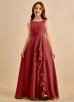 Azazie Chibi Girls Formal Flower Girl Dresses Rust A-Line Pleated Chiffon Dress image3