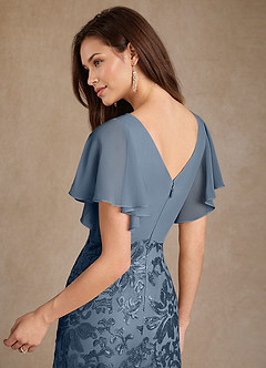 Azazie Fallon Mother of the Bride Dresses Dusty Blue A-Line Pleated Lace Dress image7