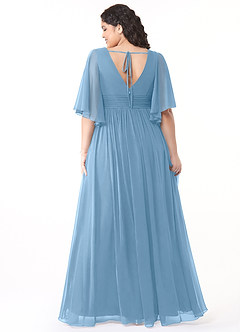 Azazie Temeka Abiti da Damigella Abito A-Line in Chiffon Increspato Blu Acciaio image8