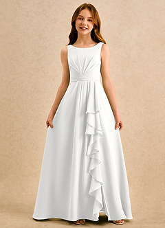 Azazie Chibi Girls Formal Flower Girl Dresses White A-Line Pleated Chiffon Dress image3