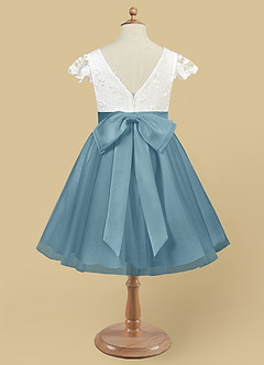 Azazie Vetty Flower Girl Dresses Ivory Moody Blue A-Line Lace Tulle Dress image10