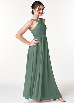 Azazie Kaleigh Junior Eucalyptus A-Line Pleated Chiffon Dress image3