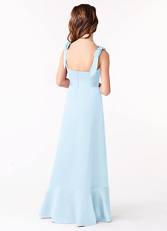 Azazie Barbara Junior Sky Blue A-Line Bow Matte Satin Dress image3