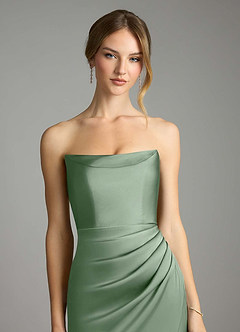 Azazie Leonis Bridesmaid Dresses Matcha Mermaid Pleated Stretch Satin Convertible Dress image4