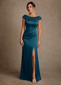 Azazie Irvine Kleider für die Brautmutter A-Linie Plissee Stretch-Satin Kleid Tintenblau image3