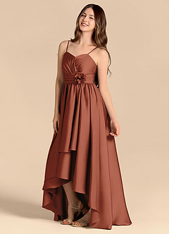 Azazie Catalina Junior Abito A-Line in Raso Elasticizzato Scollo a Cuore Auburn image7