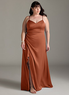 Azazie Marchella Bridesmaid Dresses Cedar Rose A-Line Corset Stretch Satin Dress image7