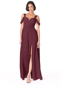Azazie Lianne Bridesmaid Dresses Cabernet A-Line Off the Shoulder Chiffon Dress image2