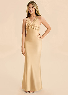 Azazie Hati Junior Vestido Oro de Satén Elástico de Corte Sirena image5