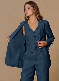 front Belicia Dark Navy 100% Linen Blazer