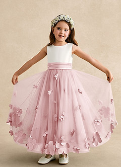Azazie Vi Flower Girl Dresses Powder Pink A-Line Sleeveless Tulle Dress image5