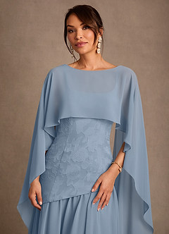 Azazie Flossie At-home Try On Dresses Dusty Blue A-Line Pleated Chiffon Dress image6