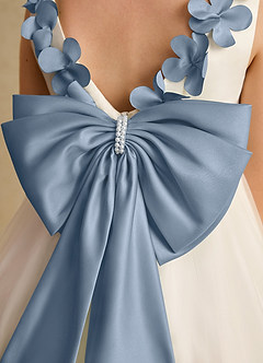 Azazie Lilli Flower Girl Dresses Ivory Dusty Blue A-Line Bow Tulle Dress image6