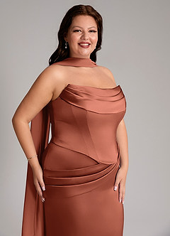 Azazie Sorrel Bridesmaid Dresses Clay Mermaid Strapless Stretch Satin Convertible Dress image10