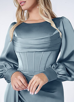 Azazie Raye Bridesmaid Dresses Dusty Blue Mermaid Long Sleeve Stretch Satin Dress image5