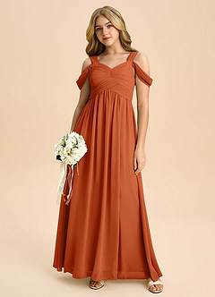 Azazie Lianne Junior Burnt Orange A-Line Off the Shoulder Chiffon Dress image5